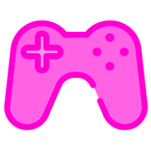 Pink video game controller illustration with a plus sign and dots.