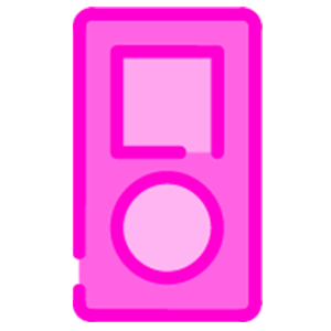 Pink MP3 player with a rectangular screen and a circular control button